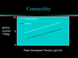 Contractility
Peak Developed Tension (g/cm2)
MVO2
(cc/min
/100g)
10
0
5
Norepinephrine
Control
 