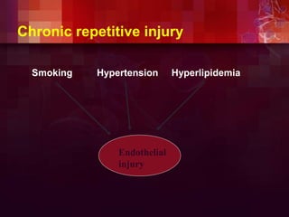 Chronic repetitive injury
Smoking Hypertension Hyperlipidemia
Endothelial
injury
 