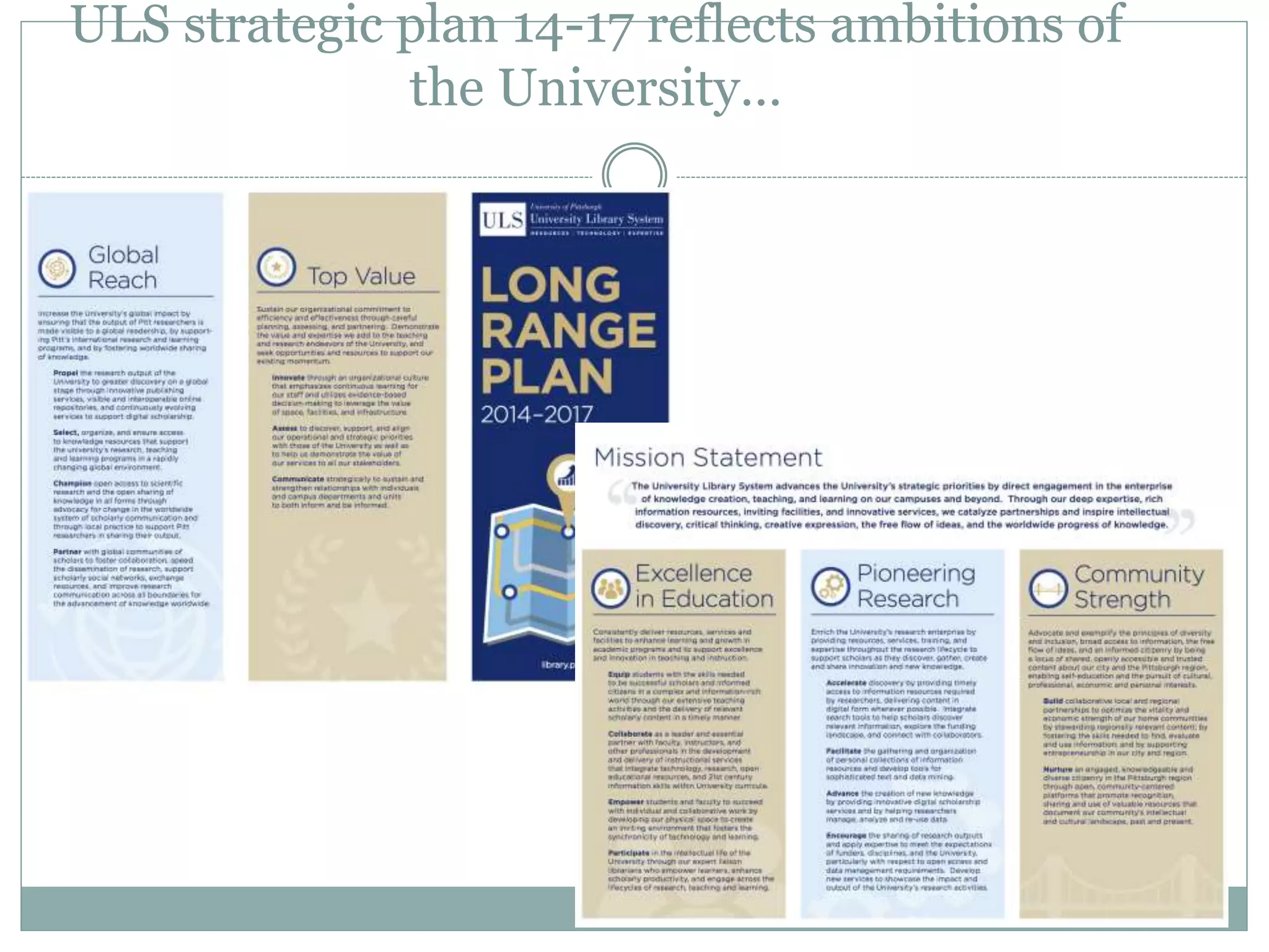 ULS strategic plan 14-17 reflects ambitions of
the University…
 