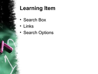 Learning Item Search Box Links Search Options 