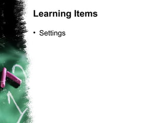 Learning Items Settings 