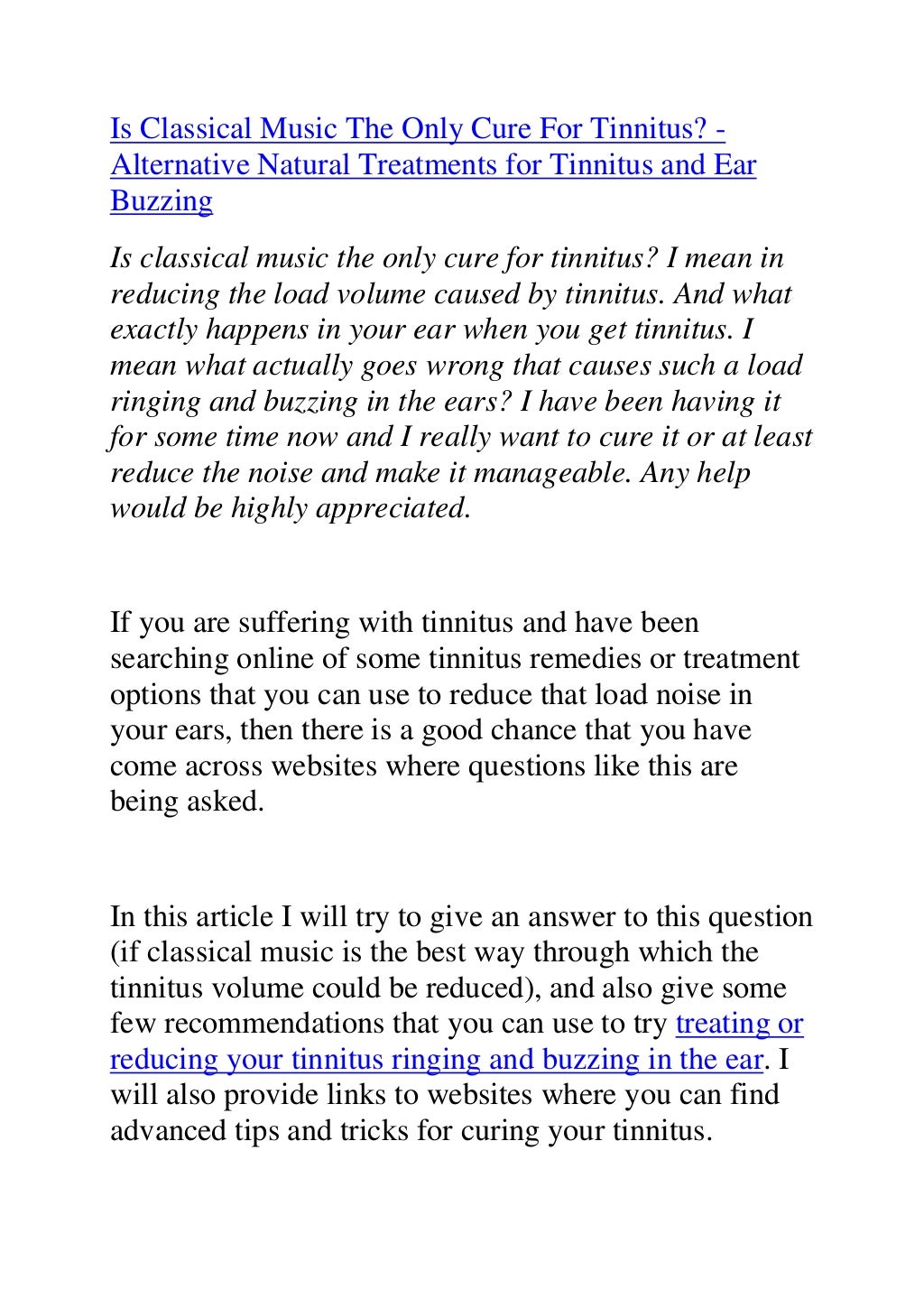 Is classical music the only cure for tinnitus