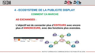 4 - ECOSYSTEME DE LA PUBLICITE DISPLAY
COMMENT CA MARCHE
AD EXCHANGES :
L’objectif est de connecter plus d’EDITEURS avec encore
plus d’ANNONCEURS, avec des fonctions plus avancées.
 