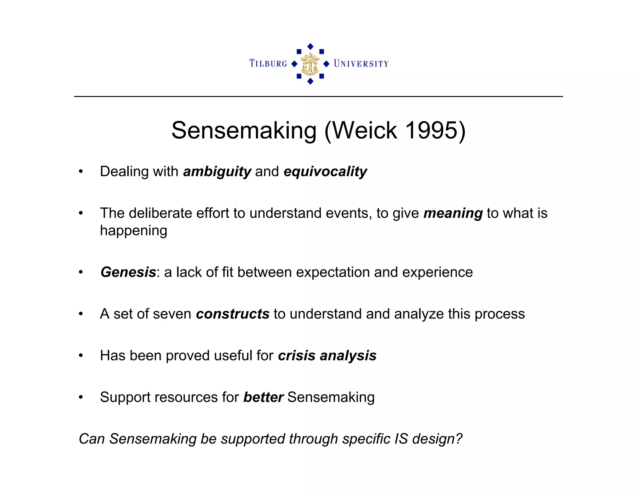 ISCRAM2009 Sensemaking and Information Management in Humanitarian Disaster Response: Observations from the TRIPLEX Exercise