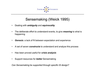 ISCRAM2009 Sensemaking and Information Management in Humanitarian Disaster Response: Observations from the TRIPLEX Exercise