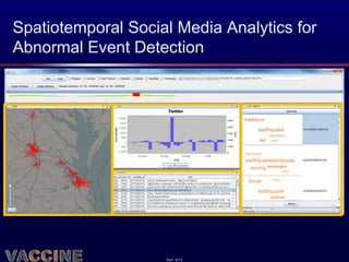 Spatiotemporal Social Media Analytics for
Abnormal Event Detection




                    April 2012
 