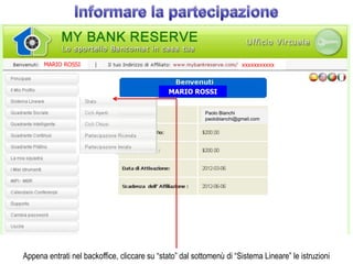 MARIO ROSSI                                                       xxxxxxxxxxx



                                              MARIO ROSSI


                                                          Paolo Bianchi
                                                          paolobianchi@gmail.com




Appena entrati nel backoffice, cliccare su “stato” dal sottomenù di “Sistema Lineare” le istruzioni
 