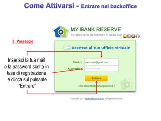 3 Passaggio



  Inserisci la tua mail
e la password scelta in
 fase di registrazione
  e clicca sul pulsante
        “Entrare”
 
