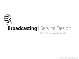 Broadcasting | Service Design by jylee 2013

Broadcasting | Service Design
2013 2nd semester class by jylee

interacitveService.jylee6977.com/tc

 