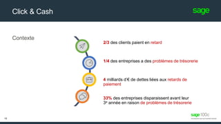 Click & Cash
Contexte
15
2/3 des clients paient en retard
1/4 des entreprises a des problèmes de trésorerie
4 milliards d’€ de dettes liées aux retards de
paiement
33% des entreprises disparaissent avant leur
3e année en raison de problèmes de trésorerie
 