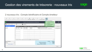 2 nouveaux tris : Compte bénéficiaire et Compte émetteur
Gestion des virements de trésorerie : nouveaux tris
32
 