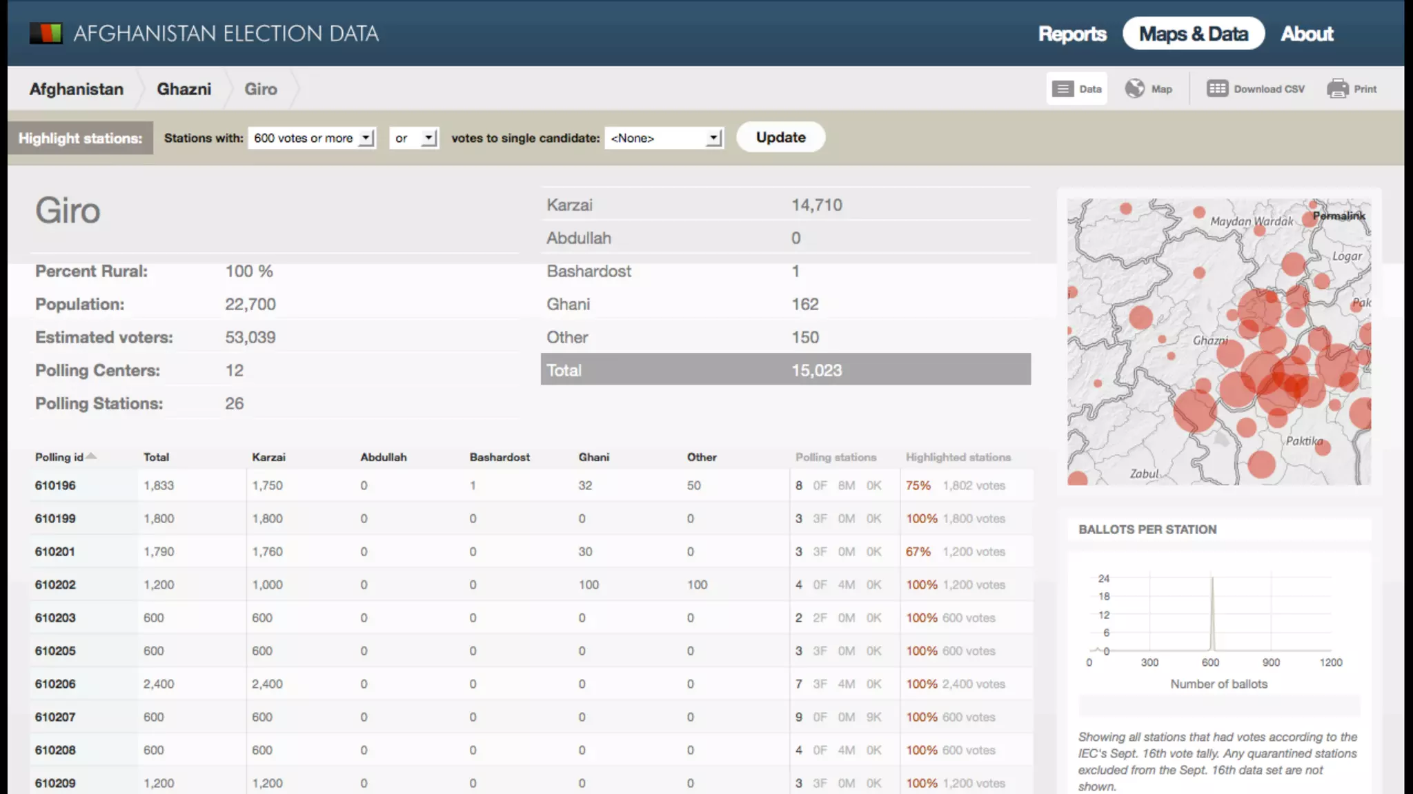 Interacting with the data: you can quickly drill down to any region, as the map zooms.
 