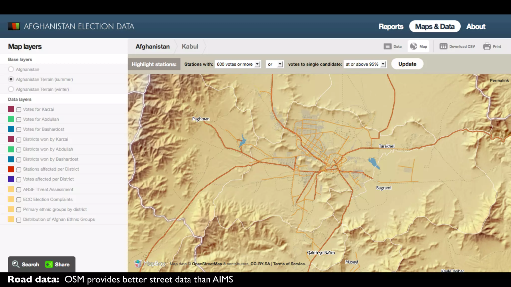 Road data: OSM provides better street data than AIMS
 