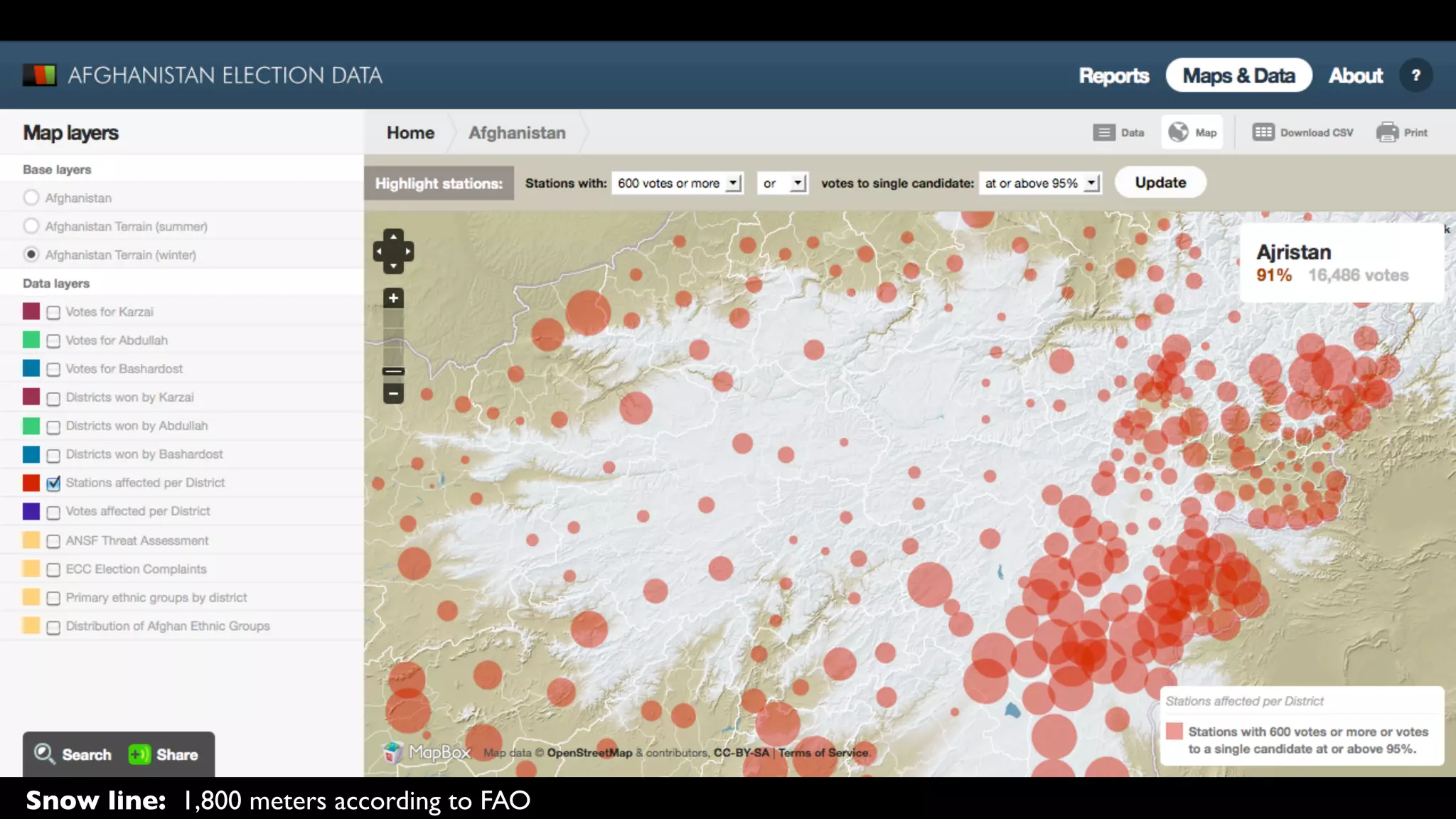 Snow line: 1,800 meters according to FAO
 