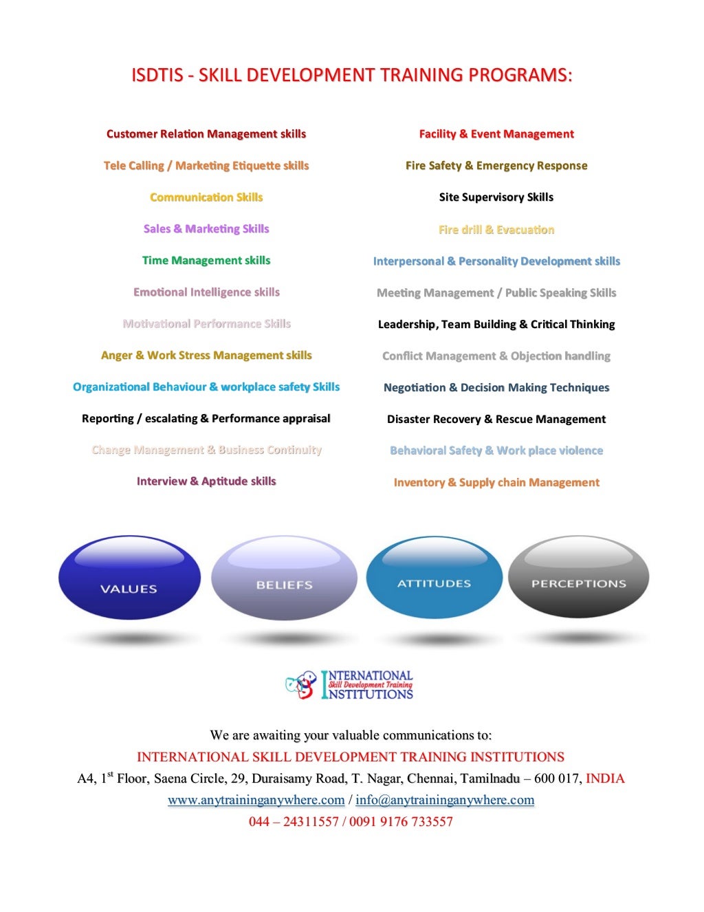 International Skill Development Training Institutions