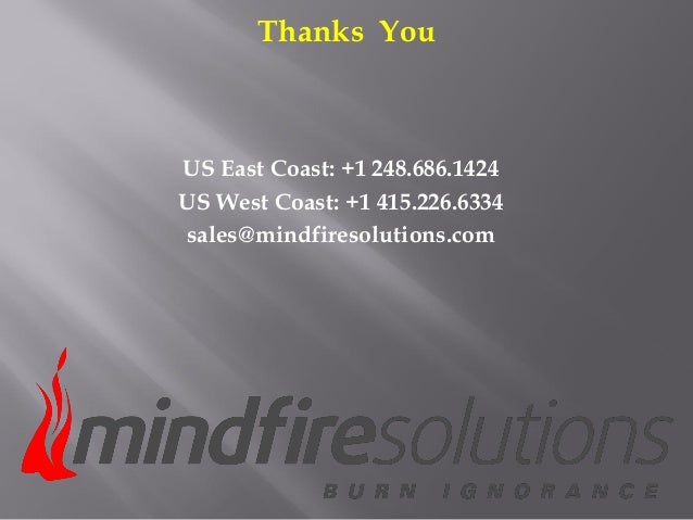 Thanks You
US East Coast: +1 248.686.1424
US West Coast: +1 415.226.6334
sales@mindfiresolutions.com
 