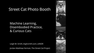 Street Cat Photo Booth
Machine Learning,
Disembodied Practice,
& Curious Cats
Leigh M. Smith, leighsmith.com, LANDR
Jordan Matthew Yerman, The Street Cat Project
 