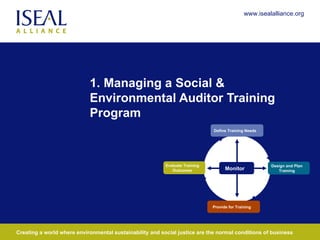 1. Managing a Social & Environmental Auditor Training Program Define Training Needs Provide for Training Monitor Design and Plan Training Evaluate Training Outcomes 