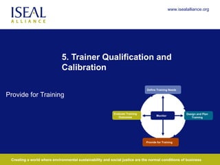 5. Trainer Qualification and Calibration Provide for Training Define Training Needs Provide for Training Monitor Design and Plan Training Evaluate Training Outcomes 