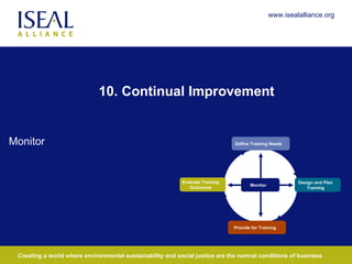 10. Continual Improvement Monitor Define Training Needs Provide for Training Monitor Design and Plan Training Evaluate Training Outcomes 