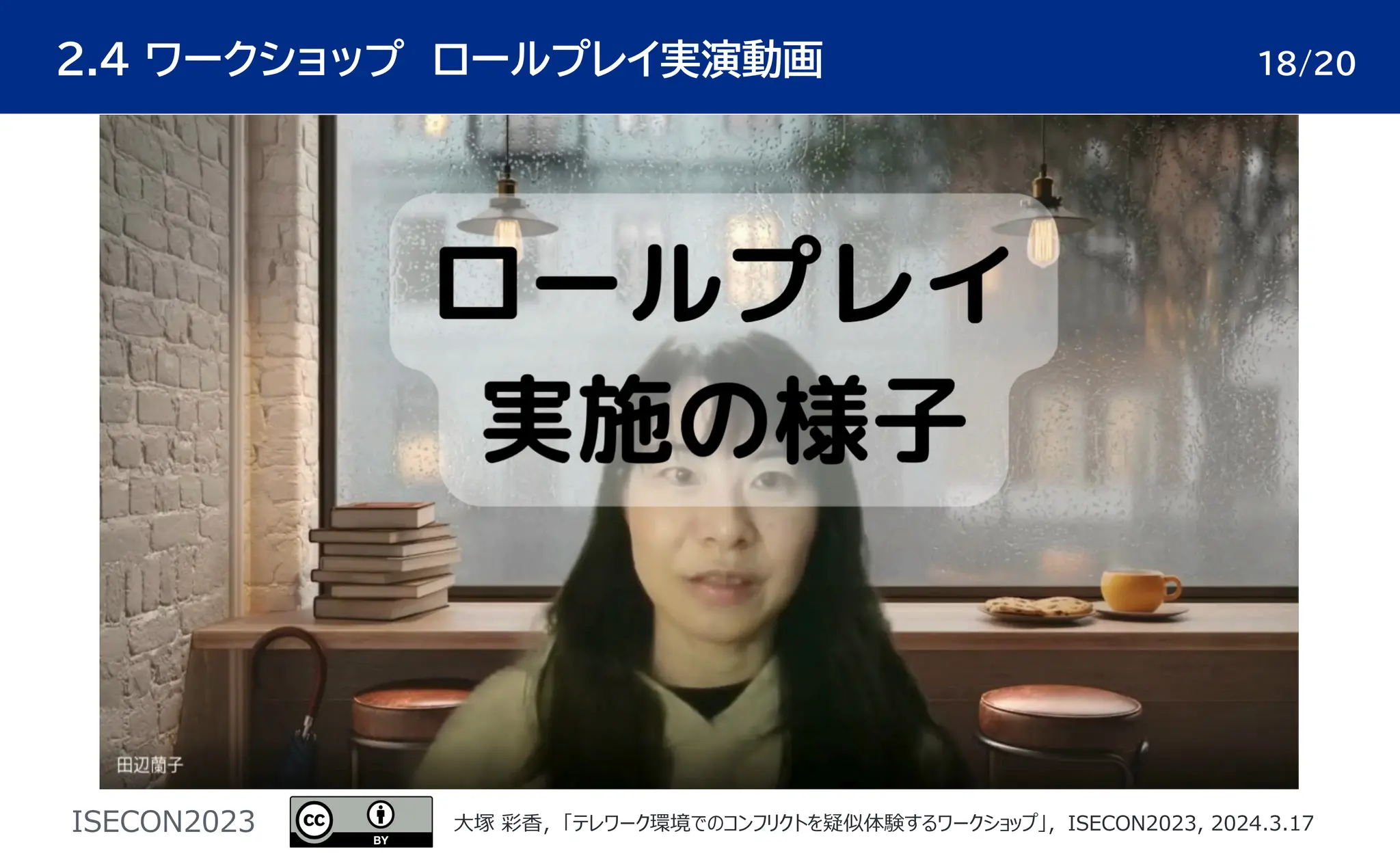 ISECON2023 ⼤塚 彩⾹，「テレワーク環境でのコンフリクトを疑似体験するワークショップ」，ISECON2023, 2024.3.17
2.4 ワークショップ ロールプレイ実演動画 18/20
 