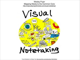 Wesley Fryer
Mapping Media to the Common Core
http://maps.playingwithmedia.com/visual-notetaking/

“Visual Notetaking” by Wesley Fryer http://www.flickr.com/photos/wfryer/7840765042/

 