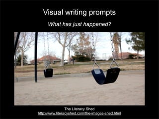 Visual writing prompts
What has just happened?

The Literacy Shed
http://www.literacyshed.com/the-images-shed.html

 