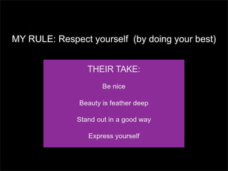 MY RULE: Respect yourself (by doing your best)

 
