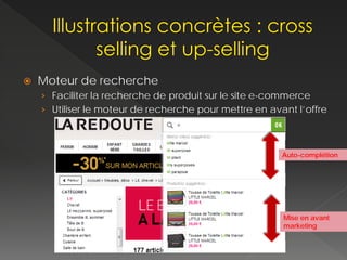    Moteur de recherche
    › Faciliter la recherche de produit sur le site e-commerce
    › Utiliser le moteur de recherche pour mettre en avant l’offre



                                                        Auto-complétion




                                                        Mise en avant
                                                        marketing
 
