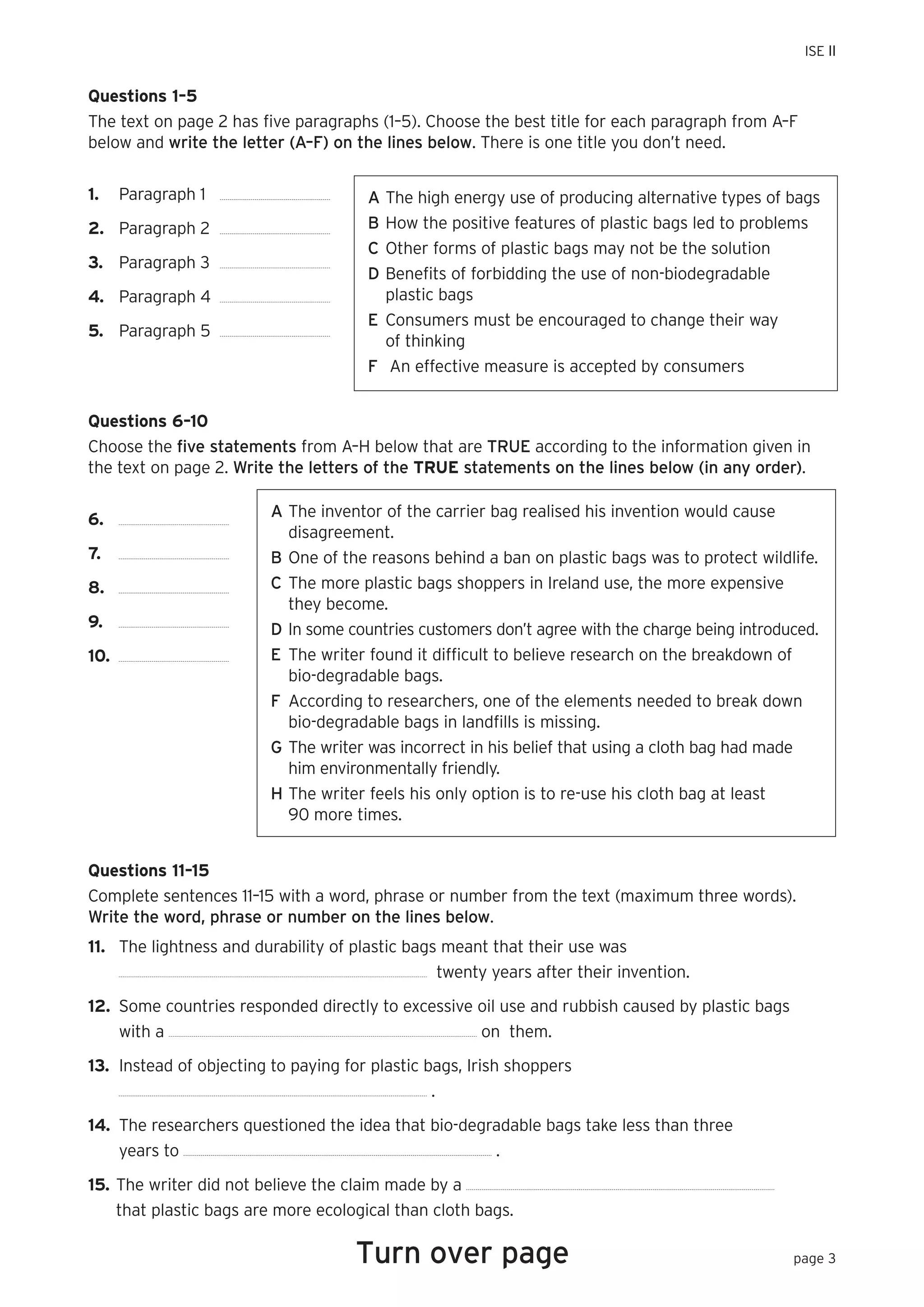Trinity Integrated Skills in English II Sample Paper 1 (with answers) | PDF
