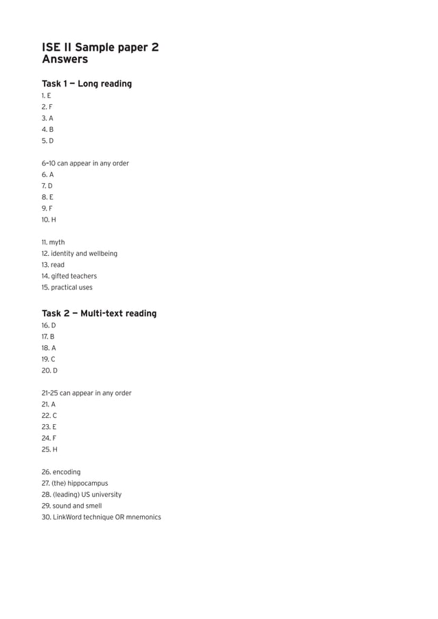 Trinity Integrated Skills in English II Sample Paper 2 (with answers) | PDF