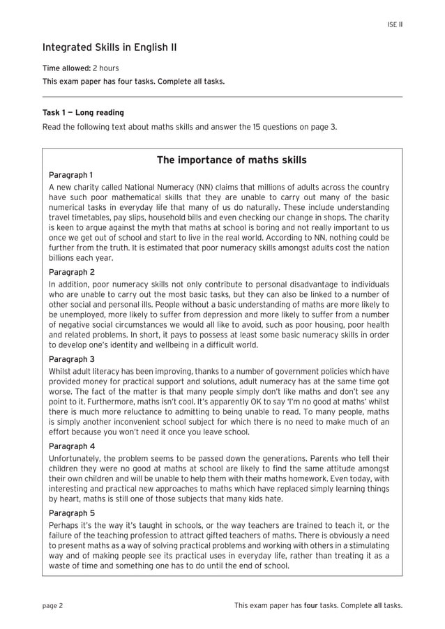 Trinity Integrated Skills in English II Sample Paper 2 (with answers) | PDF
