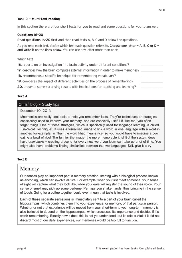 Trinity Integrated Skills in English II Sample Paper 2 (with answers) | PDF