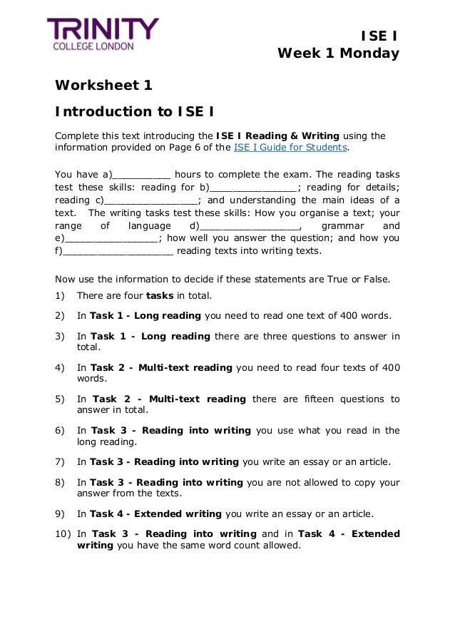 Ise I Worksheets