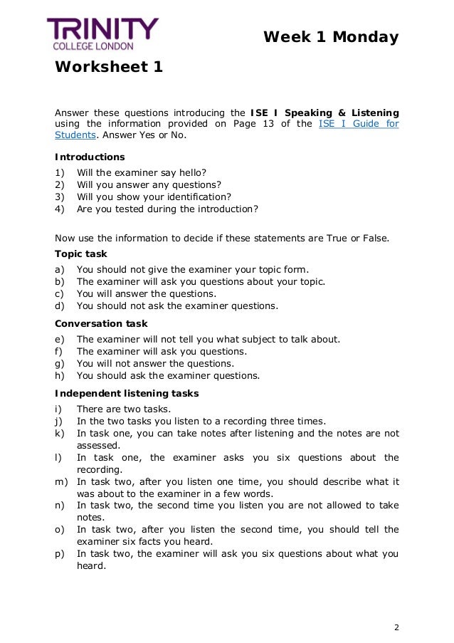 Ise I Worksheets