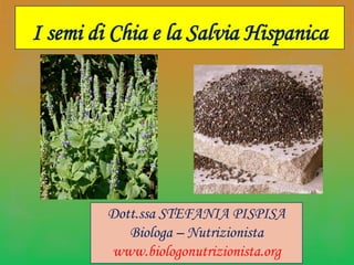 I semi di Chia e la Salvia Hispanica




         Dott.ssa STEFANIA PISPISA
            Biologa – Nutrizionista
         www.biologonutrizionista.org
 