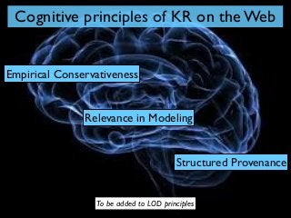 Cognitive principles of KR on the Web
Empirical Conservativeness

Relevance in Modeling

Structured Provenance
To be added to LOD principles

 