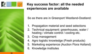 Key success factor: all the needed
experiences are available
So as there are in Greenport Westland-Oostland:
1. Propagatio...