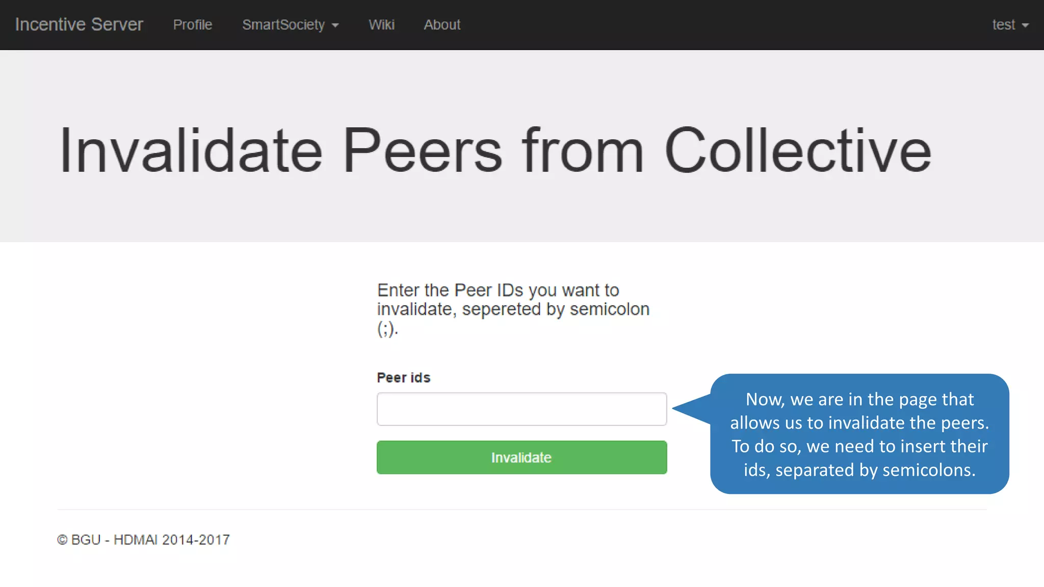 Now, we are in the page that
allows us to invalidate the peers.
To do so, we need to insert their
ids, separated by semicolons.
 