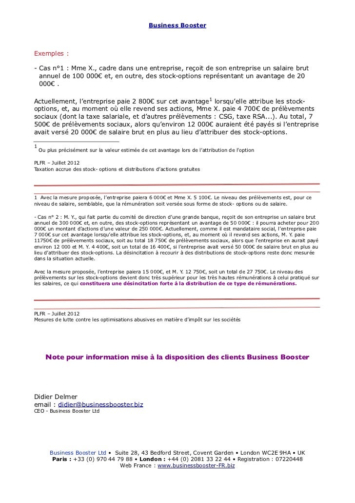 Contribution salariale stock options 2012