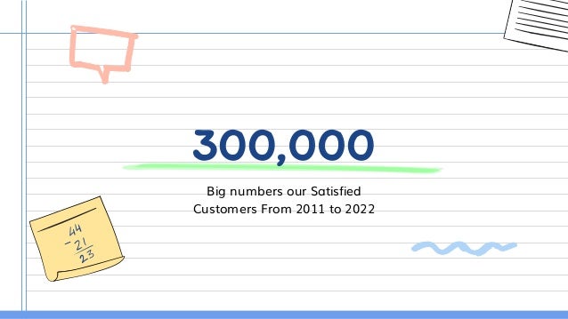 Big numbers our Satisfied
Customers From 2011 to 2022
300,000
 