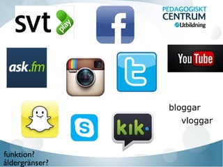 bloggar
vloggar

funktion?
åldergränser?

 