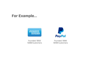 For Example…
Founded: 1850
109M Customers
Founded: 1998
184M Customers
 