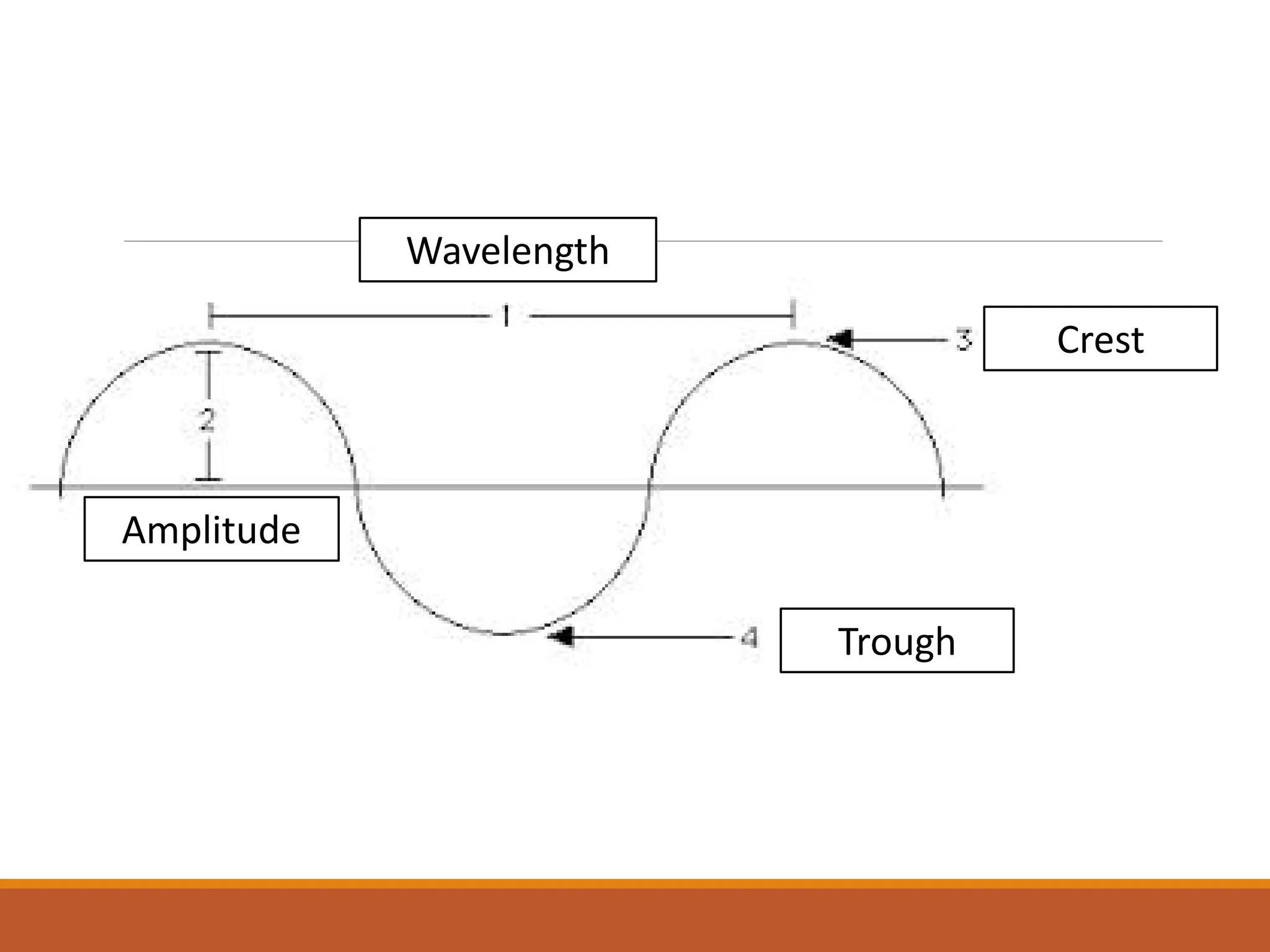 Wavelength
Crest
Amplitude
Trough
 