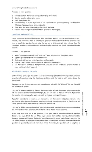Handout for Creating Online Assessments Using Moodle CMS PowerPoint | PDF