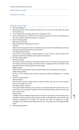 Handout for Creating Online Assessments Using Moodle CMS PowerPoint | PDF