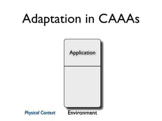 Adaptation in CAAAs

                   Application




Physical Context   Environment
 
