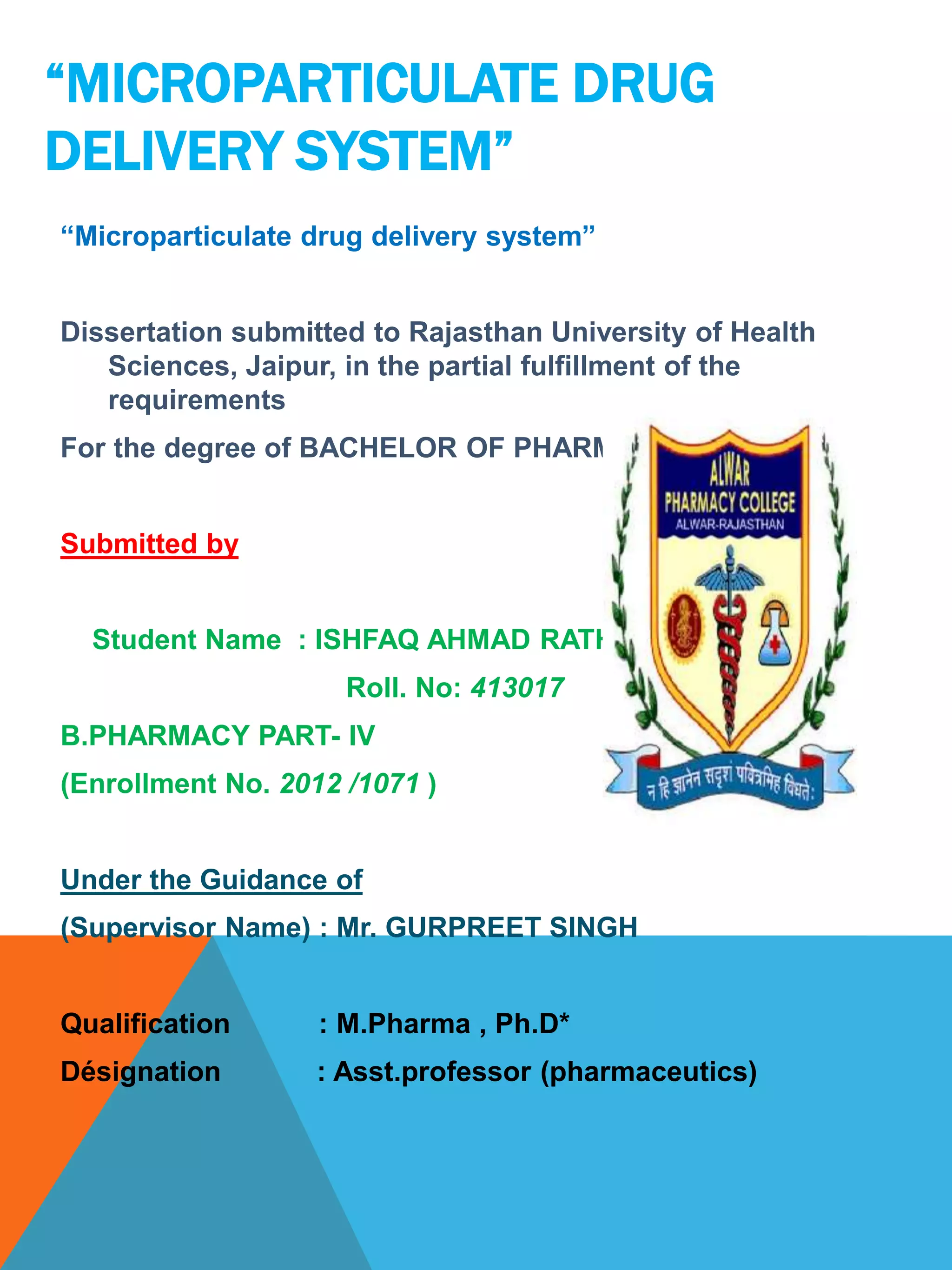 microparticulate drug delivery system ppt | PPTX