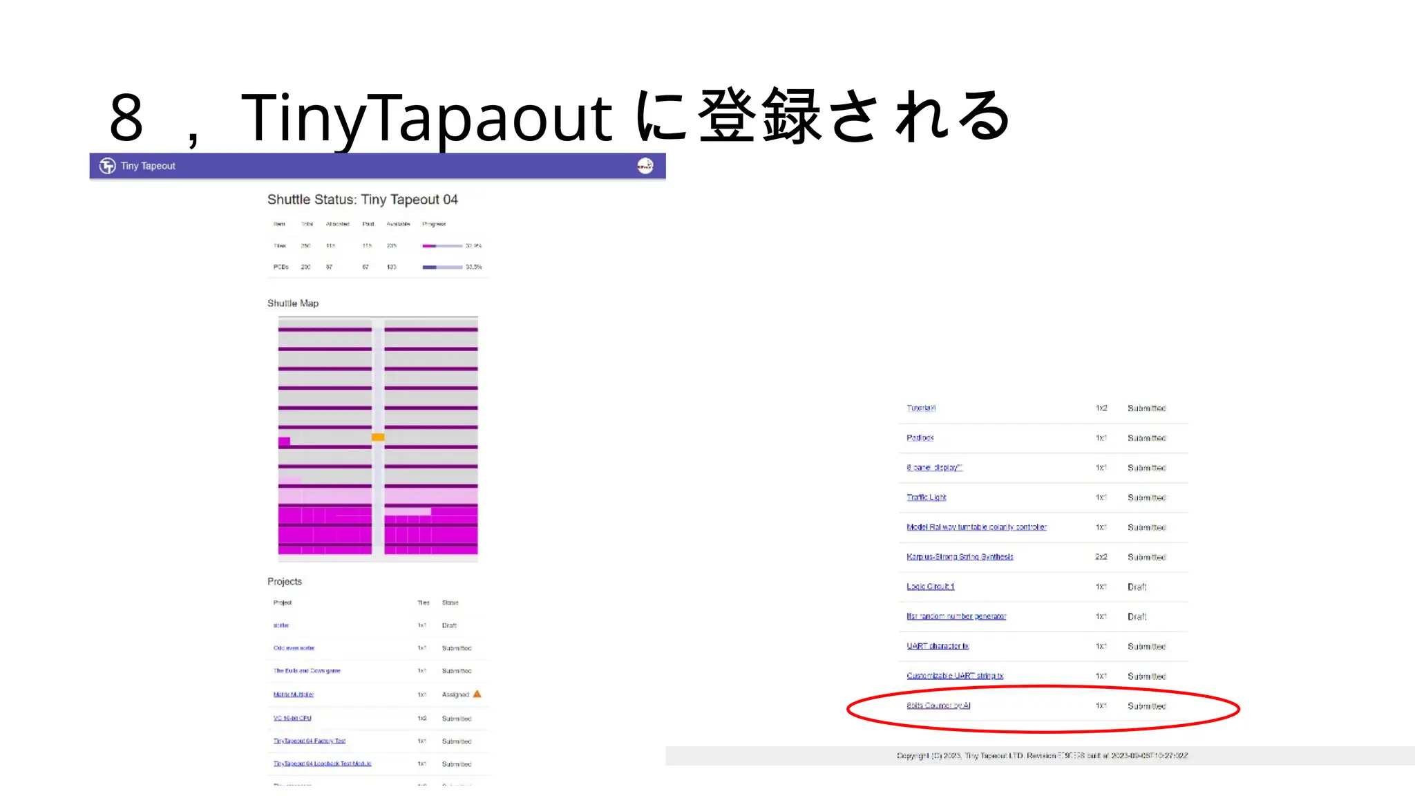 8 ， TinyTapaout に登録される
 