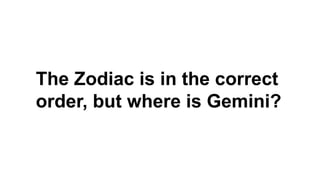 The Zodiac is in the correct
order, but where is Gemini?
 